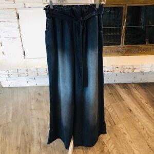 Zenana Outfitters Blue Denim Pants Boho Revival Festival Soft 100% Lyocell Raw